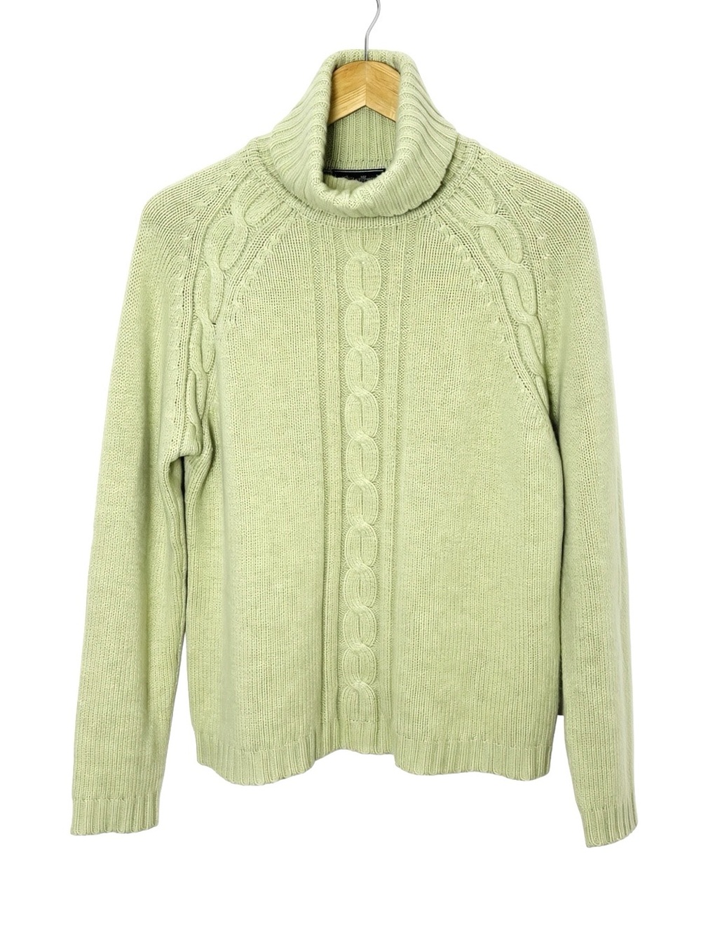 Vintage Eddie Bauer 100% Cashmere Cable Knit Turtleneck Pistachio L
